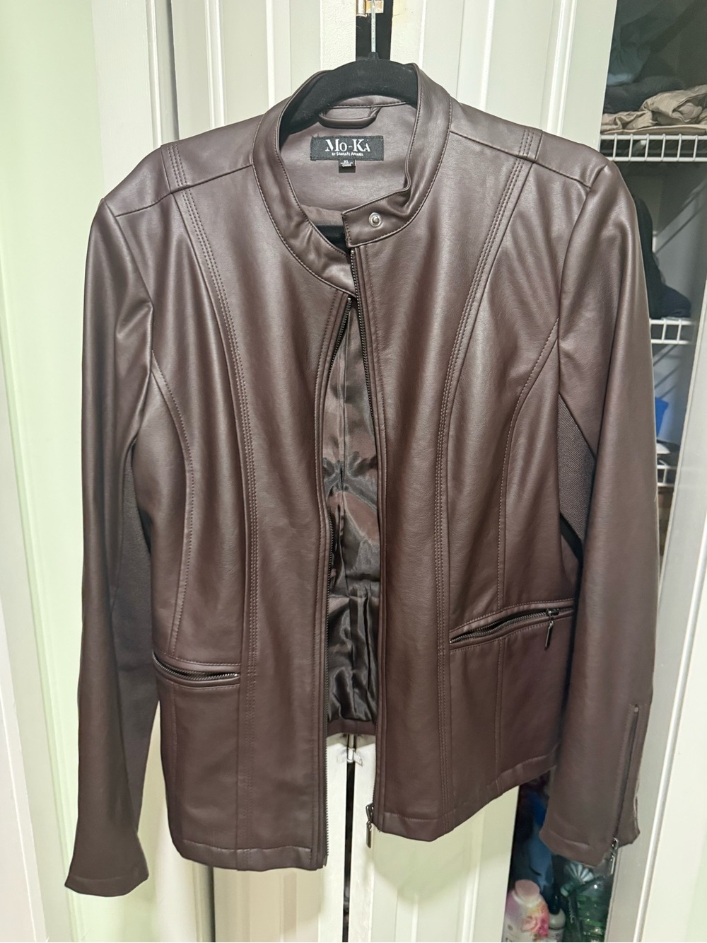 Women's Chocolate Brown Faux Leather Moto Jacket